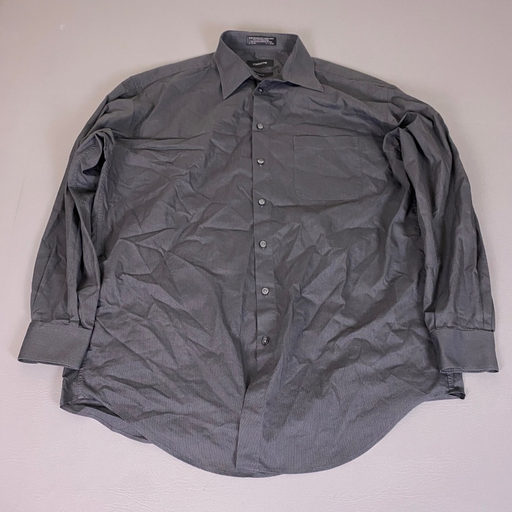 Claiborne‎ T-Weave Dress Shirt Men's XL 17-34/35 Gray Long Sleeve Button Front